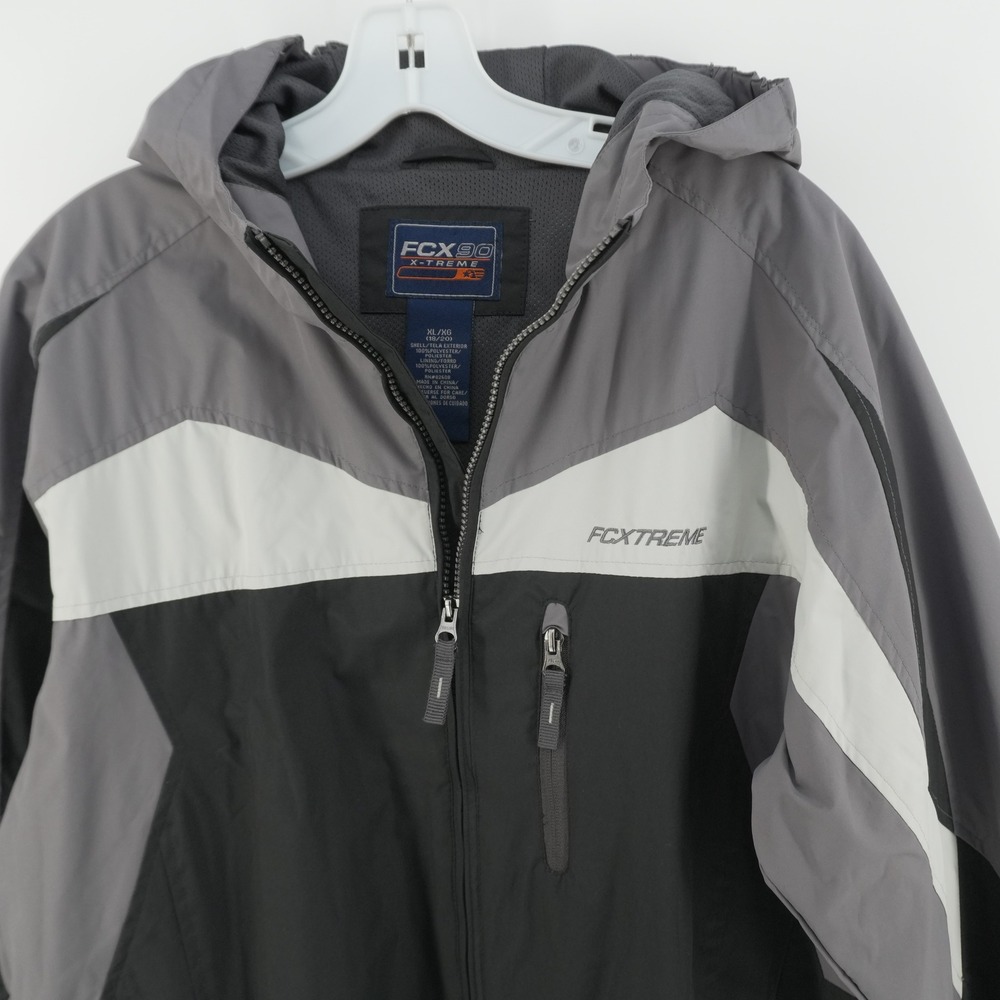 FCXtreme Windbreaker Jacket Mens XL Grey Black Colorblock Hooded Full Zip